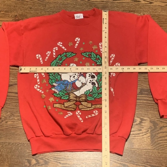 Vintage 90s Womens Holiday Christmas Red Sweatshirt, Bears, Made in USA Size XL - Picture 3 of 8